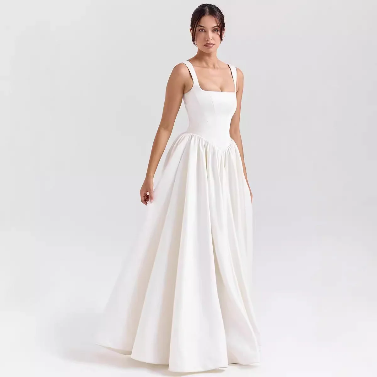 Women's Maxi Dress – A-line Silhouette – Lined Waist – Square Neck – Natural Fabrics - Image 3