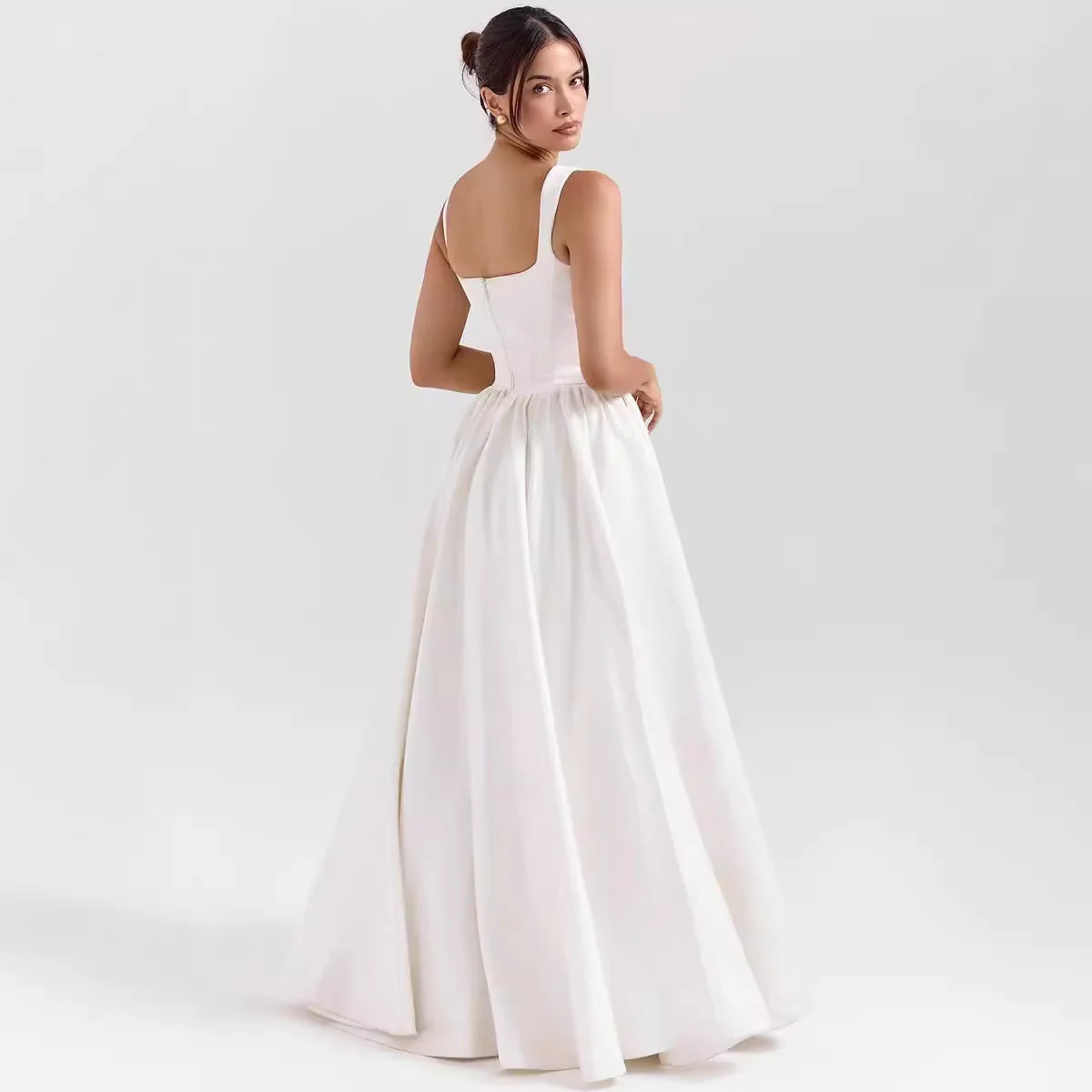 Women's Maxi Dress – A-line Silhouette – Lined Waist – Square Neck – Natural Fabrics - Image 4