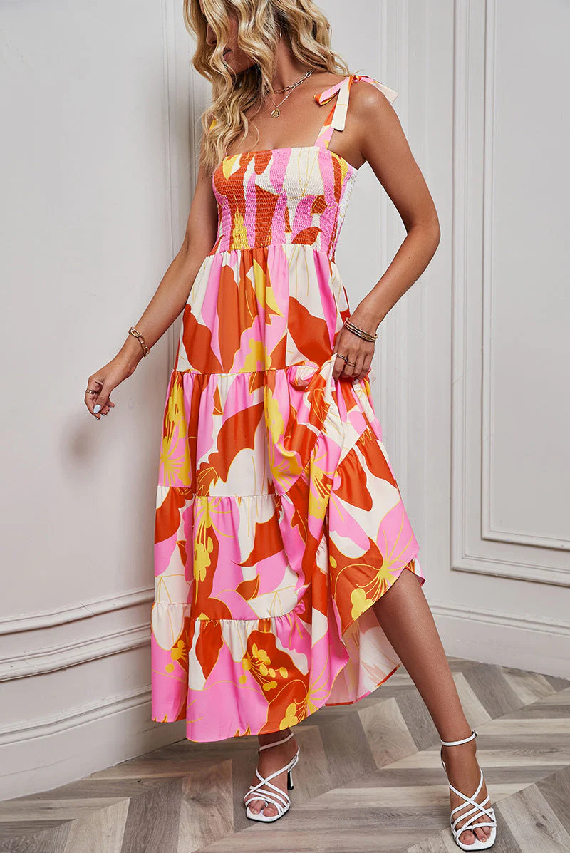 Women's maxi dress – A-line – Smock top – Tie straps – Layered skirt – Backless design - Image 10