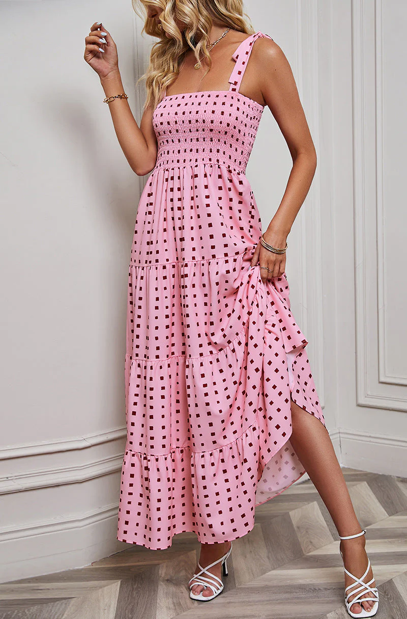 Women's maxi dress – A-line – Smock top – Tie straps – Layered skirt – Backless design - Image 12