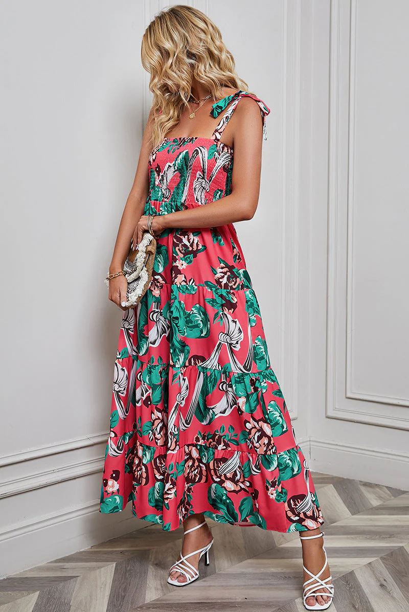 Women's maxi dress – A-line – Smock top – Tie straps – Layered skirt – Backless design - Image 4
