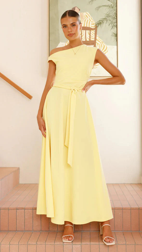 Ladies Maxi Dress – Asymmetrical Neckline – One-Shoulder – Waist Belt – Elegant Model - Image 5