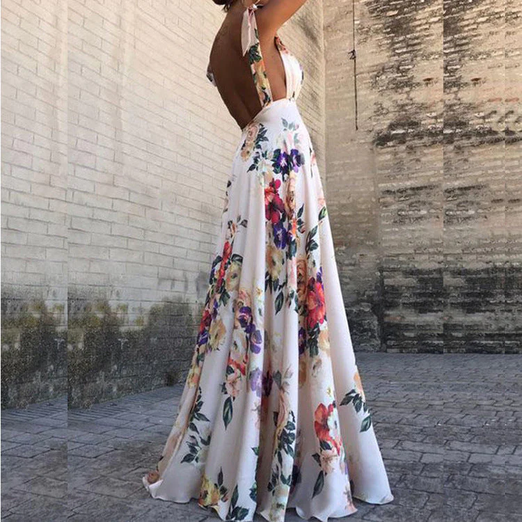 Ladies Maxi Dress – Floral Print – Sleeveless – Open Back – Flowy Elegant Fit - Image 2