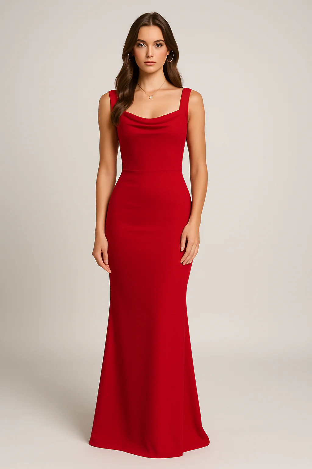 Ladies Maxi Dress – Bodycon Fit – Sleeveless – Draped Neckline – Elegant Look - Image 2