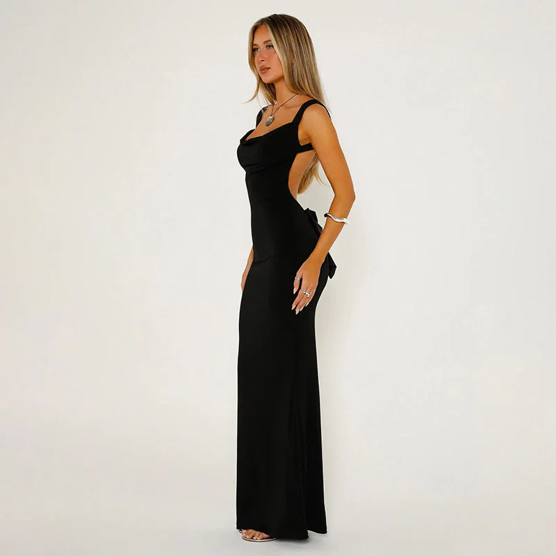 Ladies Maxi Dress – Bodycon Fit – Sleeveless – Draped Neckline – Elegant Look - Image 6