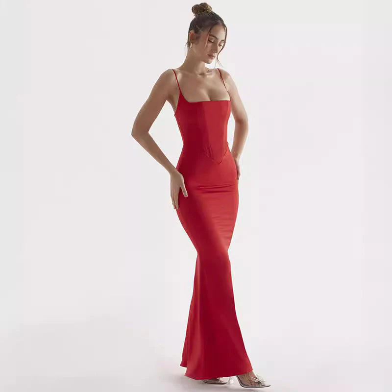 Ladies Maxi Dress – Bodycon Fit – Spaghetti Straps – Elegant Evening Look - Image 3