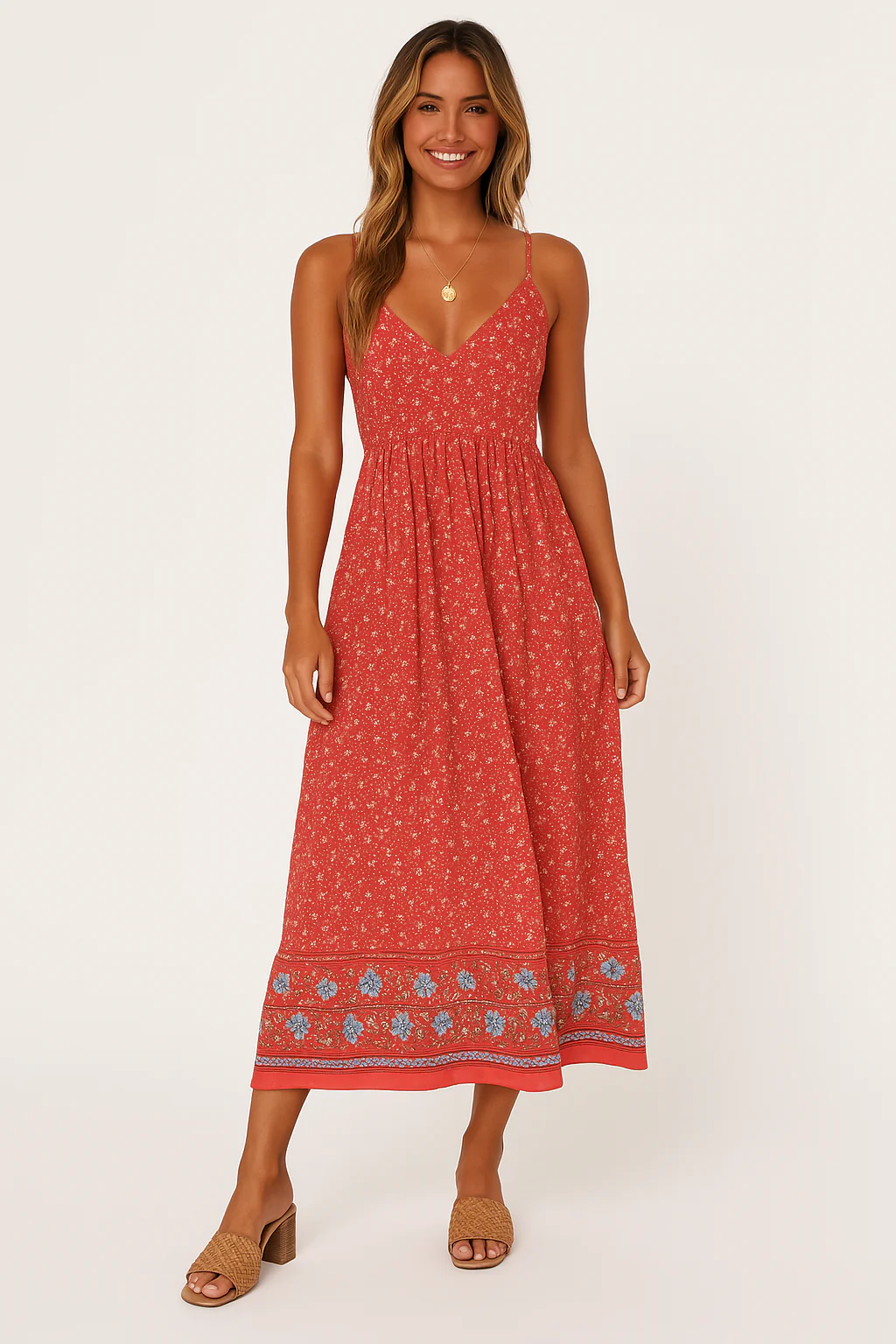 Women's Maxi Dress – Boho Fit – Lightweight – V-Neck – Floral Print – Sleeveless - Image 2