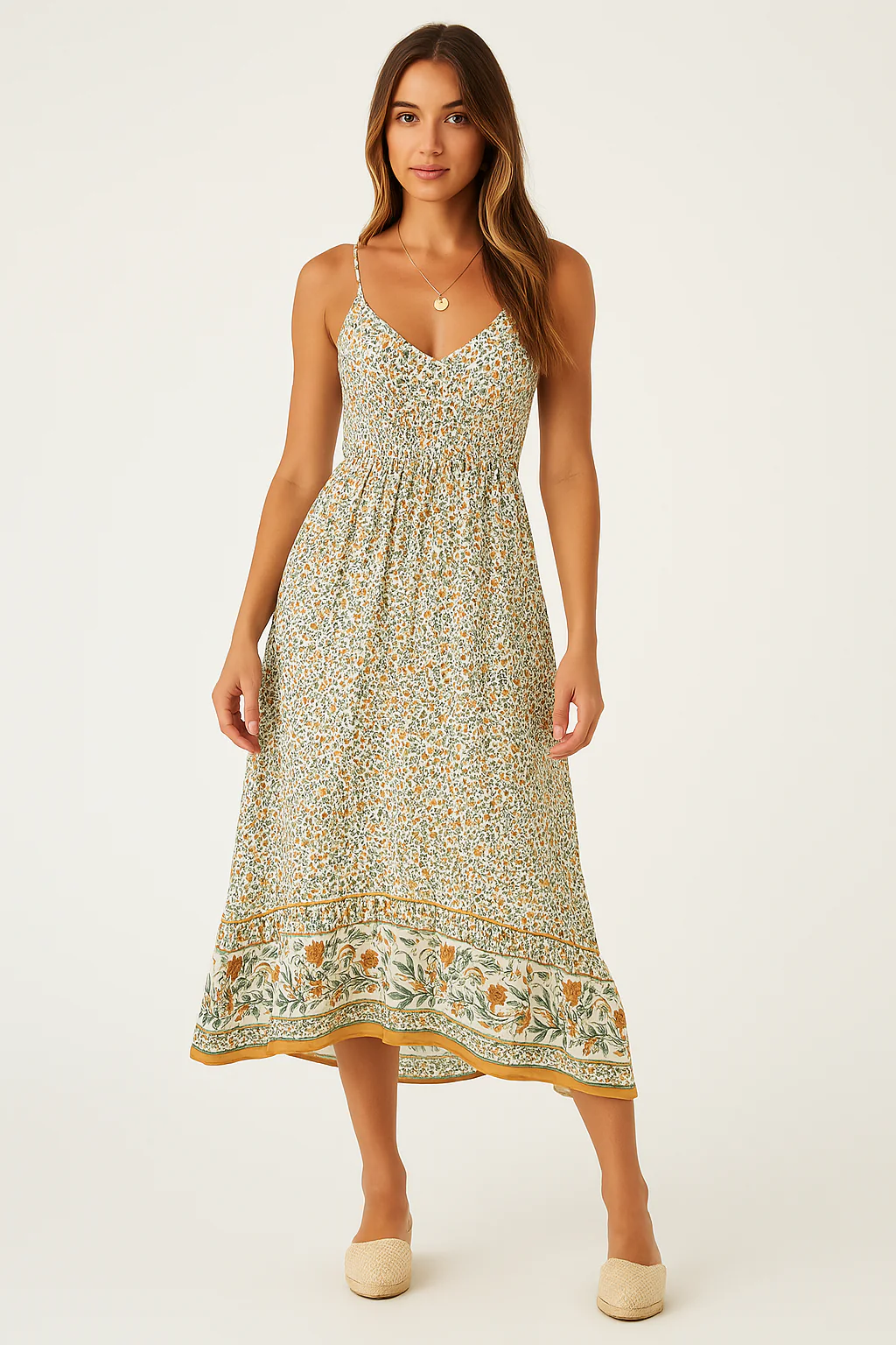 Women's Maxi Dress – Boho Fit – Lightweight – V-Neck – Floral Print – Sleeveless - Image 3