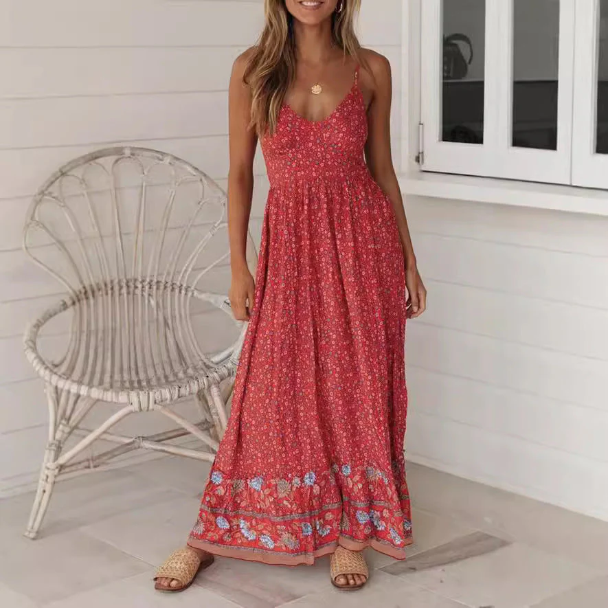 Women's Maxi Dress – Boho Fit – Lightweight – V-Neck – Floral Print – Sleeveless - Image 4