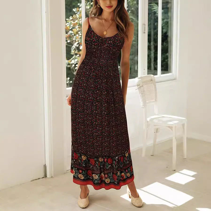 Women's Maxi Dress – Boho Fit – Lightweight – V-Neck – Floral Print – Sleeveless - Image 5