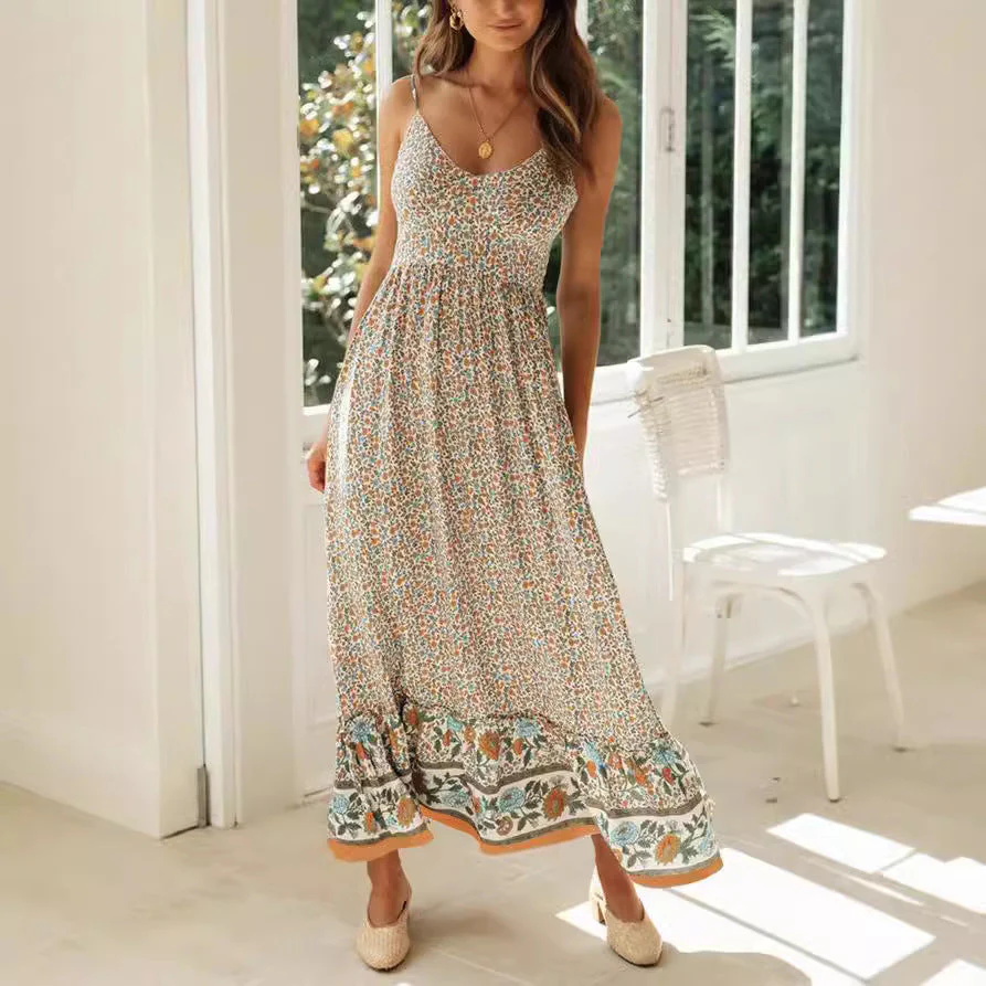 Women's Maxi Dress – Boho Fit – Lightweight – V-Neck – Floral Print – Sleeveless - Image 6
