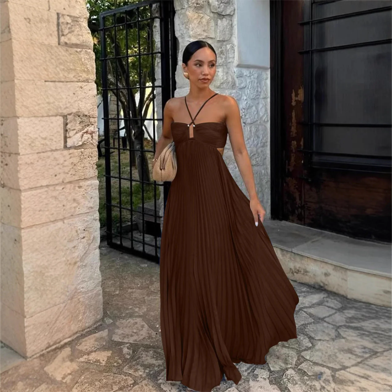 Women's Maxi Dress – Bustier Top – Sweetheart Neckline – Pleated A-line Skirt - Image 2