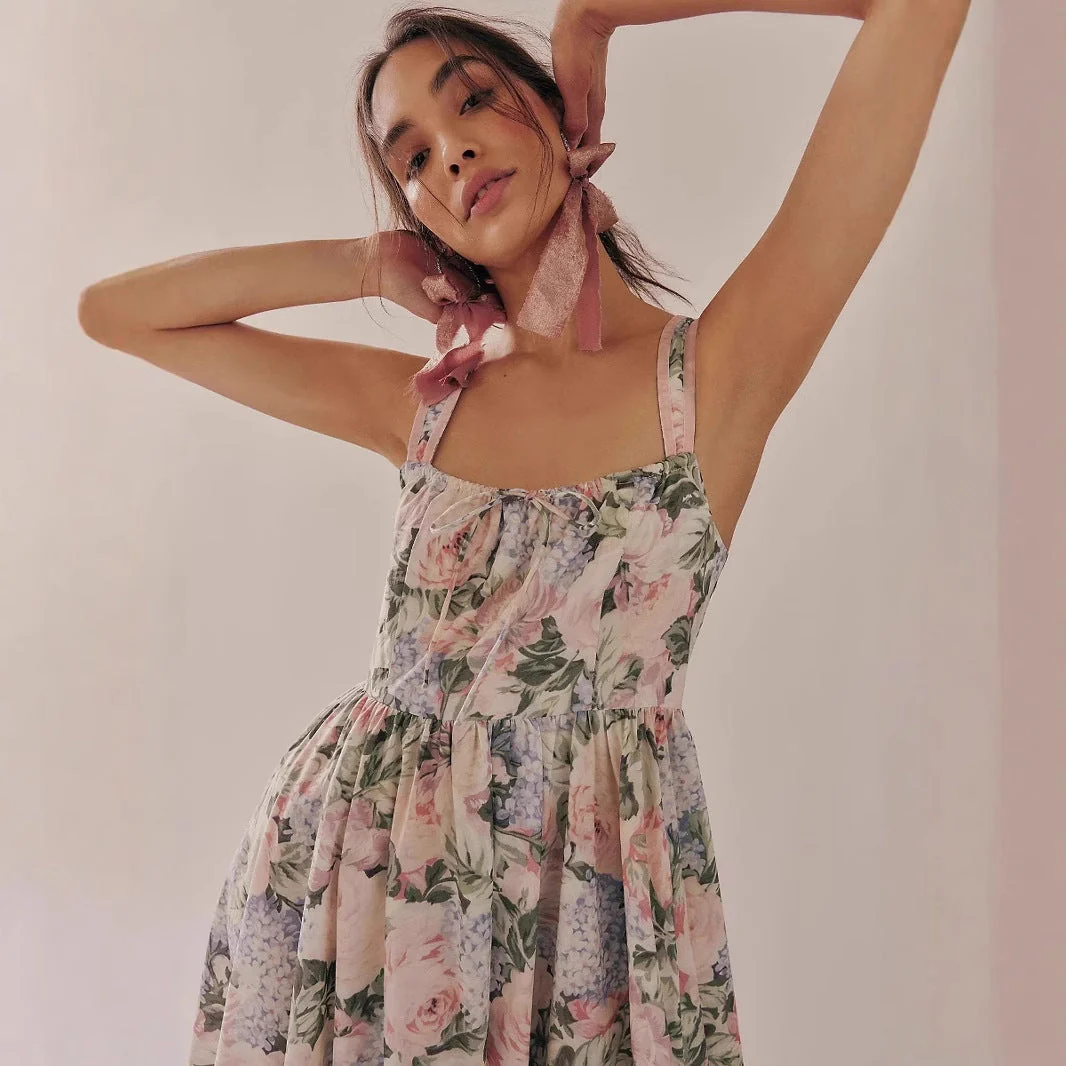 Ladies Maxi Dress – Chiffon – Bohemian Fit – Spaghetti Straps – Pleated Floral Print - Image 2