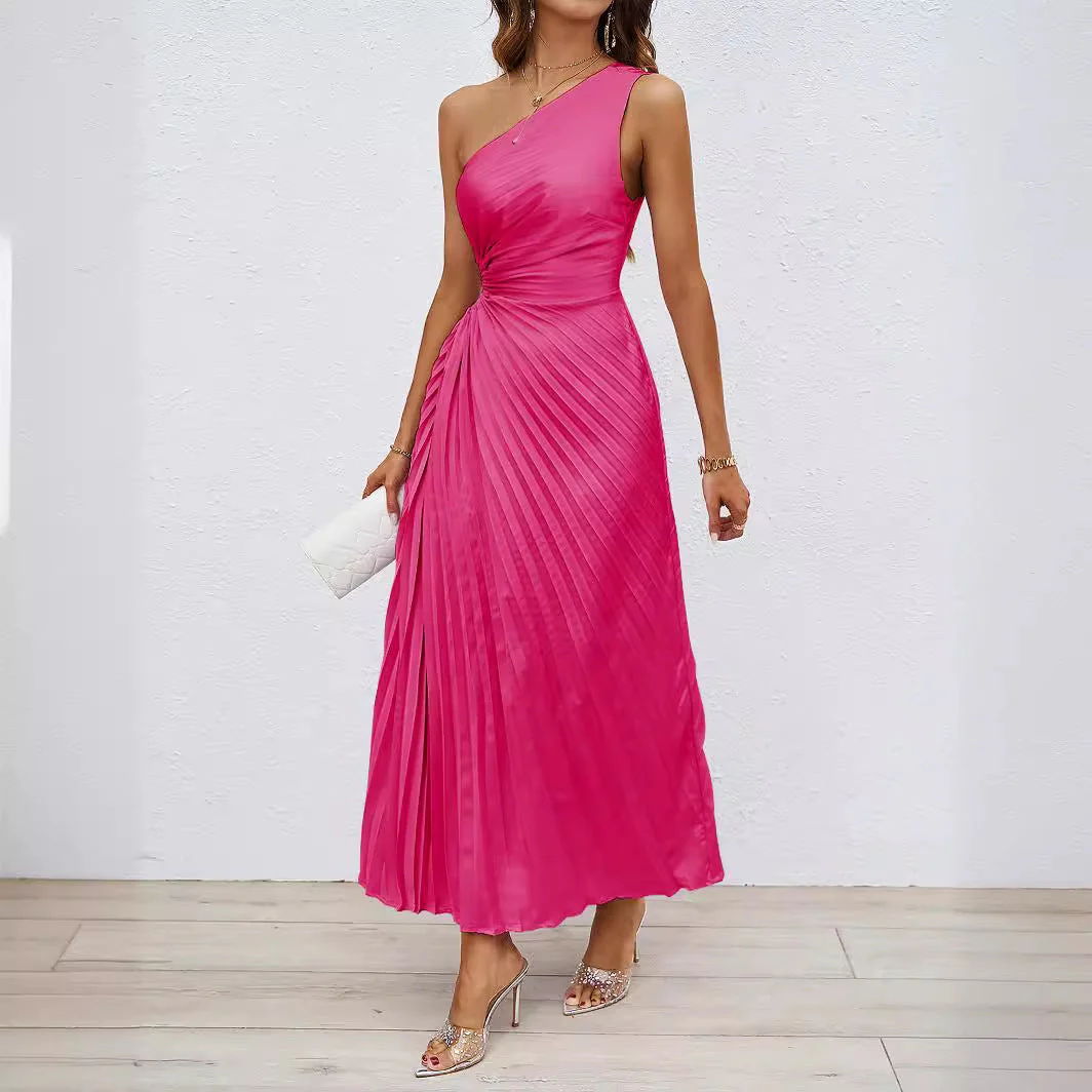 Ladies Maxi Dress – One Shoulder – Elegant Fit – Ruffled Waist – Cut-Out Detail - Image 2