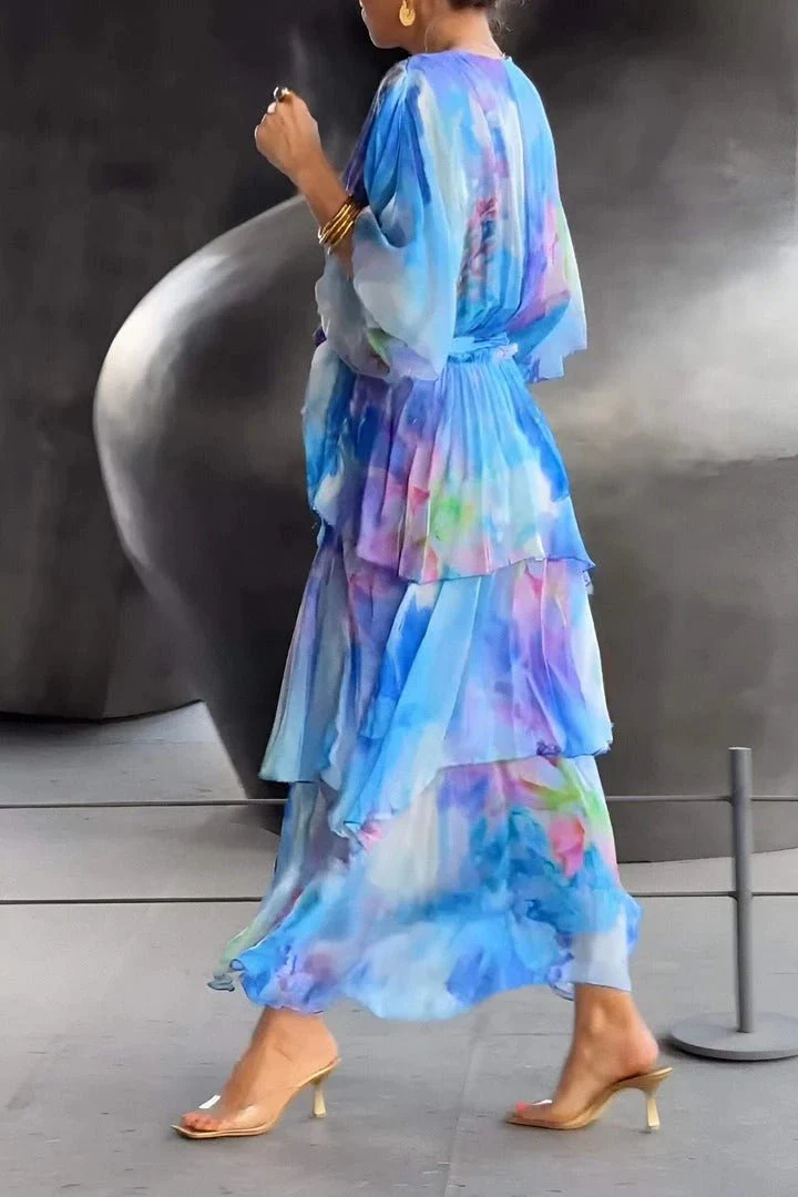 Ladies Maxi Dress – Elegant Fit – Wrap Style – Ruffled Skirt – Puff Sleeves - Image 4