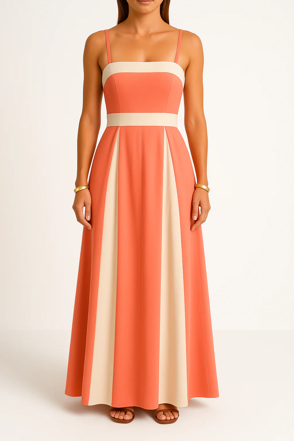 Women's Maxi Dress – Figure-Hugging Bodice – A-line Silhouette – Elegant Panels - Image 2