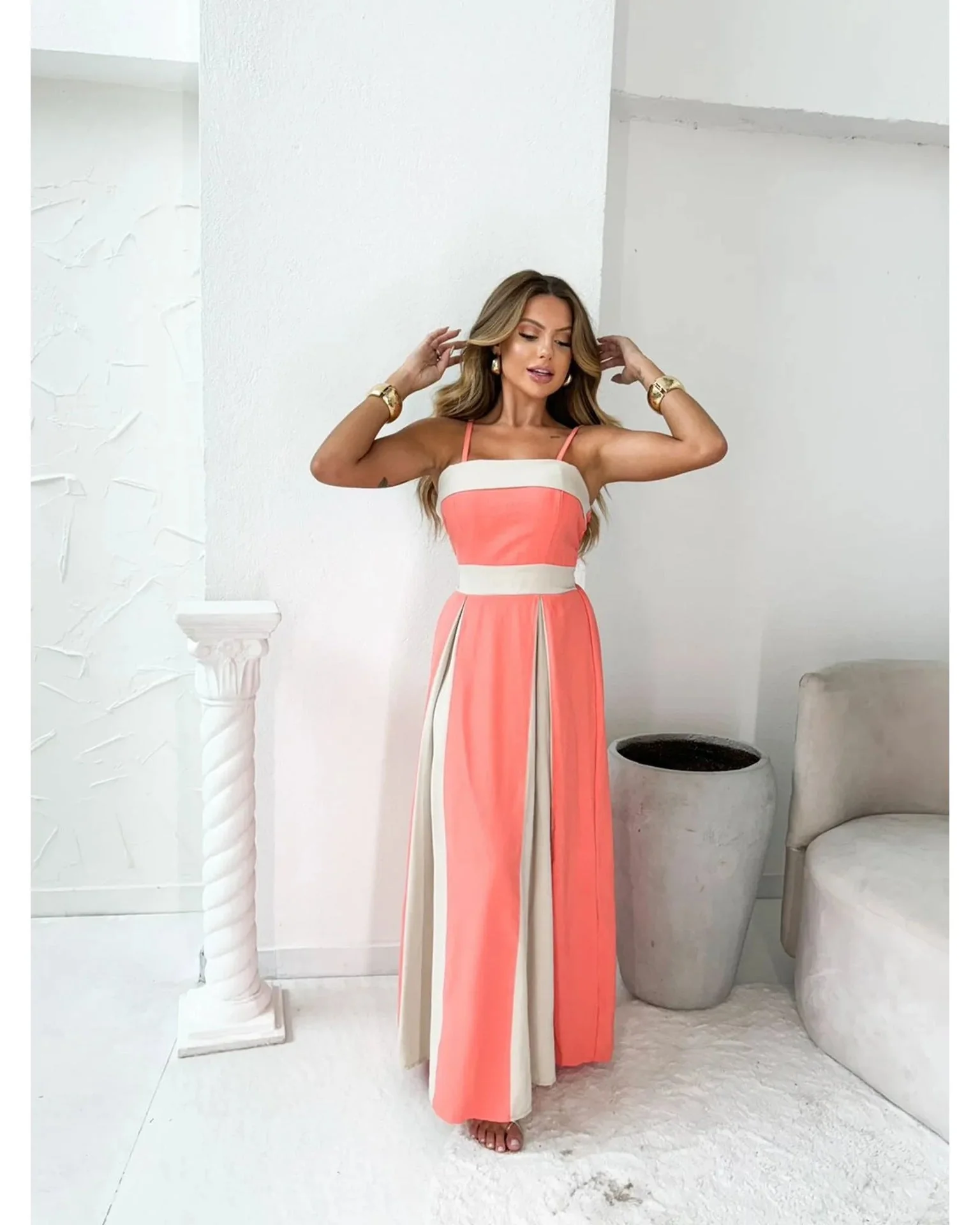 Women's Maxi Dress – Figure-Hugging Bodice – A-line Silhouette – Elegant Panels - Image 7