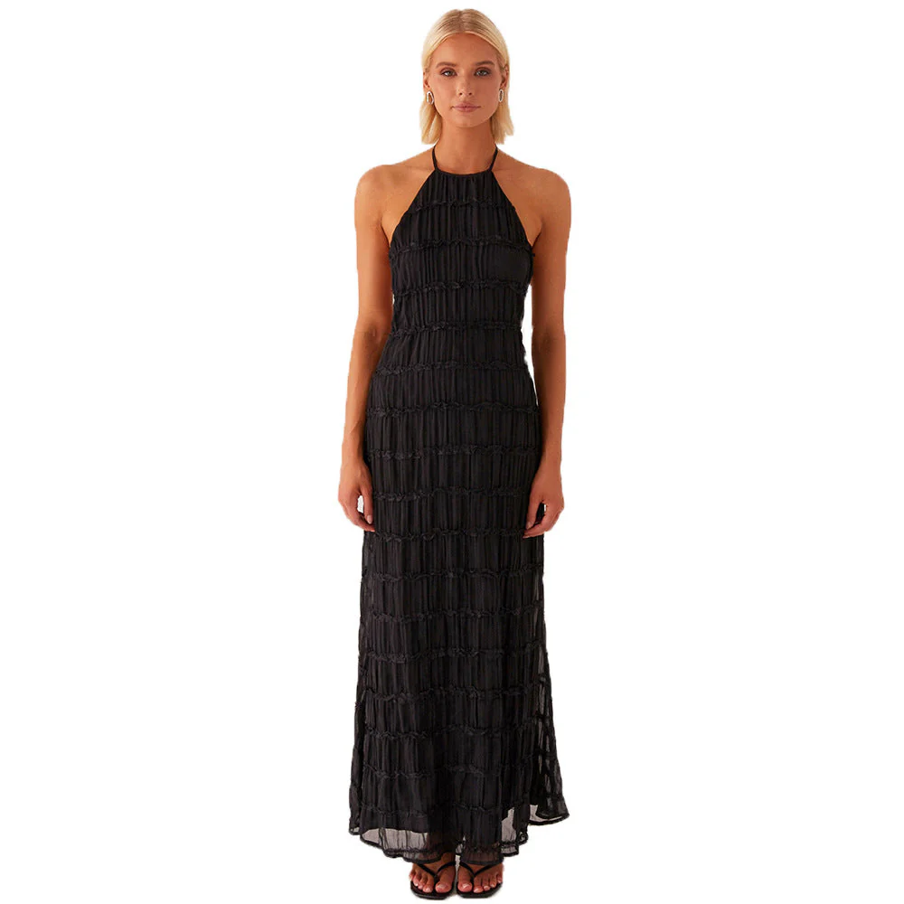 Ladies Maxi Dress – Figure-Hugging – Ruffles – Halter Neck – Open Back – Eveningwear - Image 7
