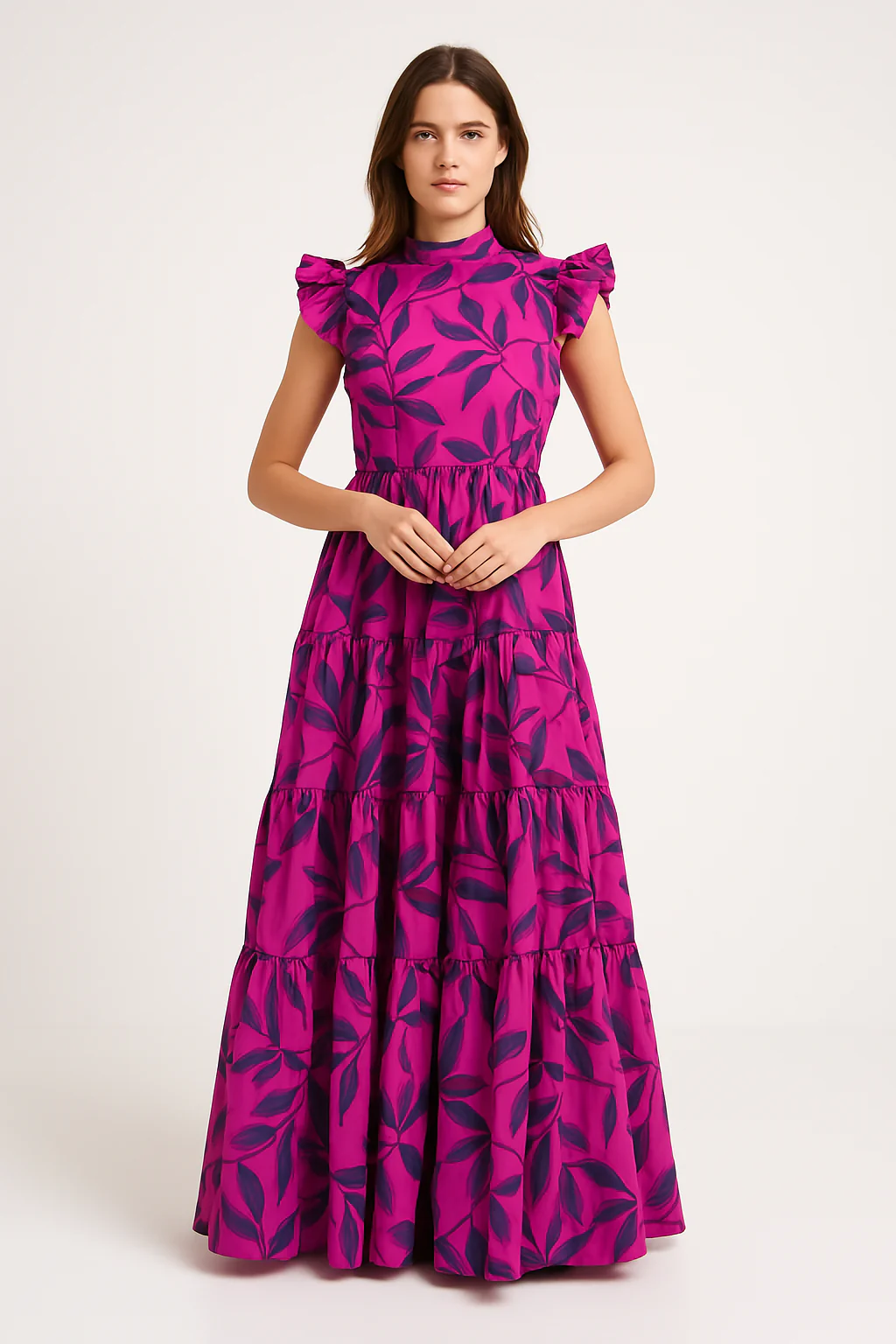 Women's Maxi Dress – Fit and Flare – Ruffle Sleeves – Layered Skirt – Cotton Look - Image 2