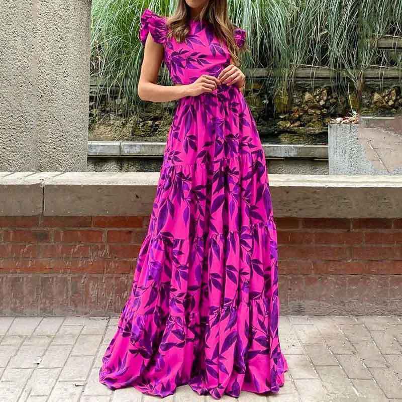 Women's Maxi Dress – Fit and Flare – Ruffle Sleeves – Layered Skirt – Cotton Look - Image 4