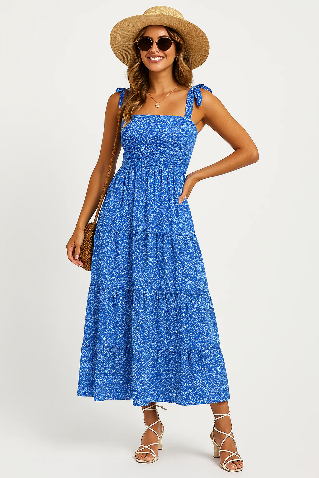 Women's Maxi Dress – Fitted Model – Tie Straps – Layered Skirt – Breathable Cotton - Image 2