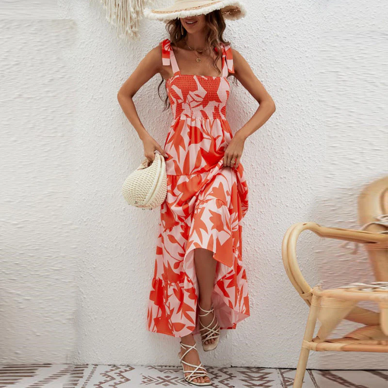 Women's Maxi Dress – Fitted Model – Tie Straps – Layered Skirt – Breathable Cotton - Image 4
