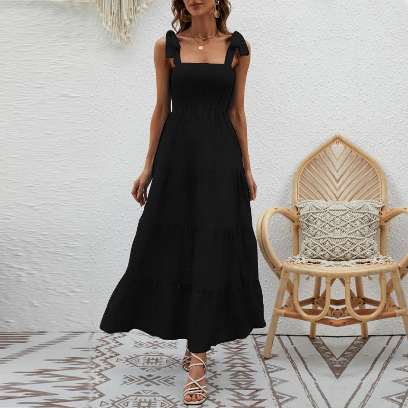 Women's Maxi Dress – Fitted Model – Tie Straps – Layered Skirt – Breathable Cotton - Image 6