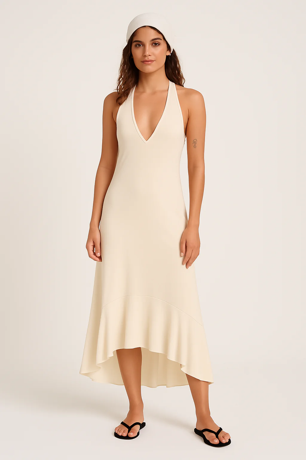 Women's Maxi Dress – Flowy Fit – Pleated – Halter V-Neck – Light and Elegant - Image 2