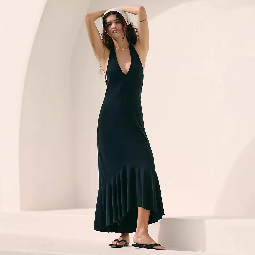 Women's Maxi Dress – Flowy Fit – Pleated – Halter V-Neck – Light and Elegant - Image 5