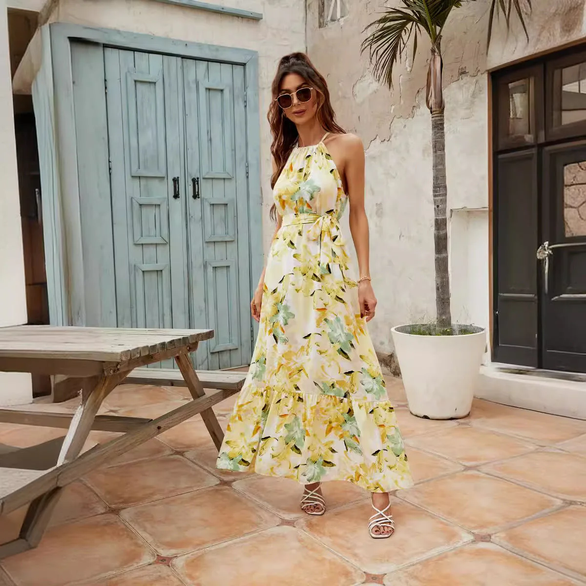 Ladies Maxi Dress – Flowy Fit – Halter Neck – Layered Skirt – Adjustable Waist - Image 3