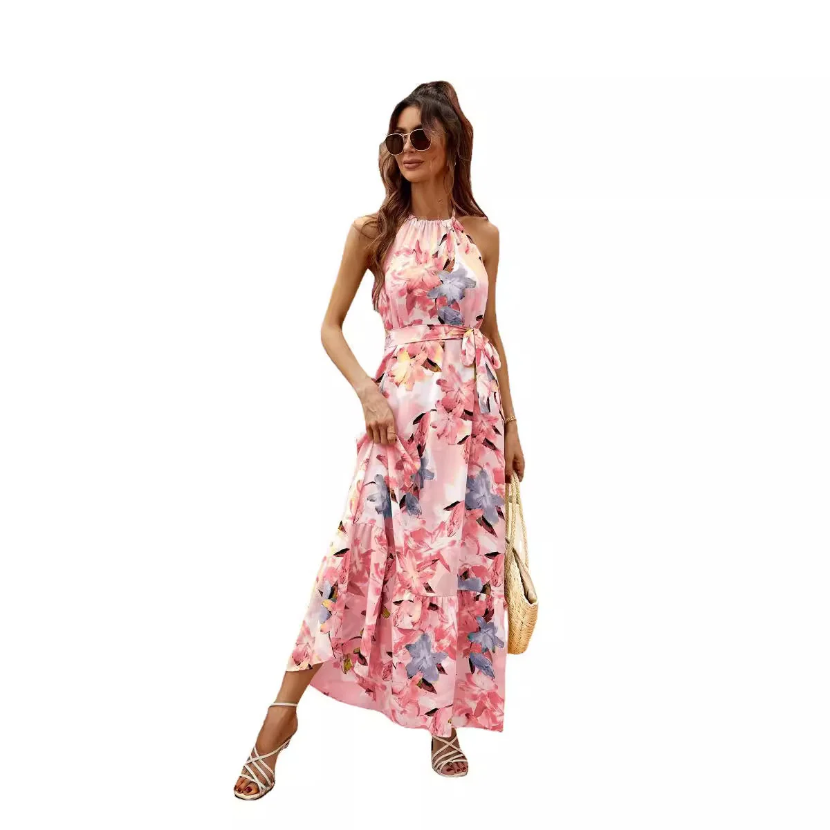 Ladies Maxi Dress – Flowy Fit – Halter Neck – Layered Skirt – Adjustable Waist - Image 4