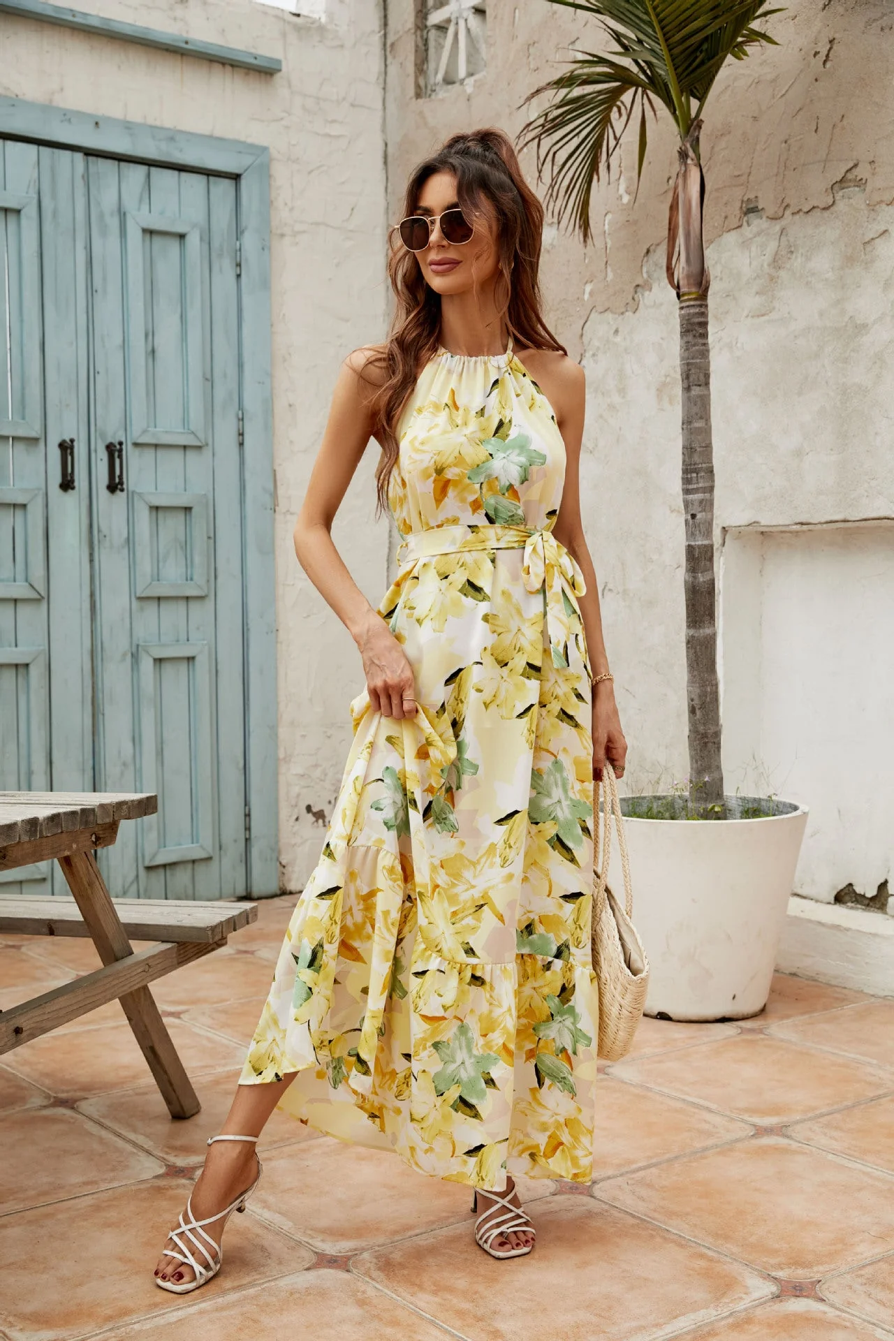 Ladies Maxi Dress – Flowy Fit – Halter Neck – Layered Skirt – Adjustable Waist - Image 5