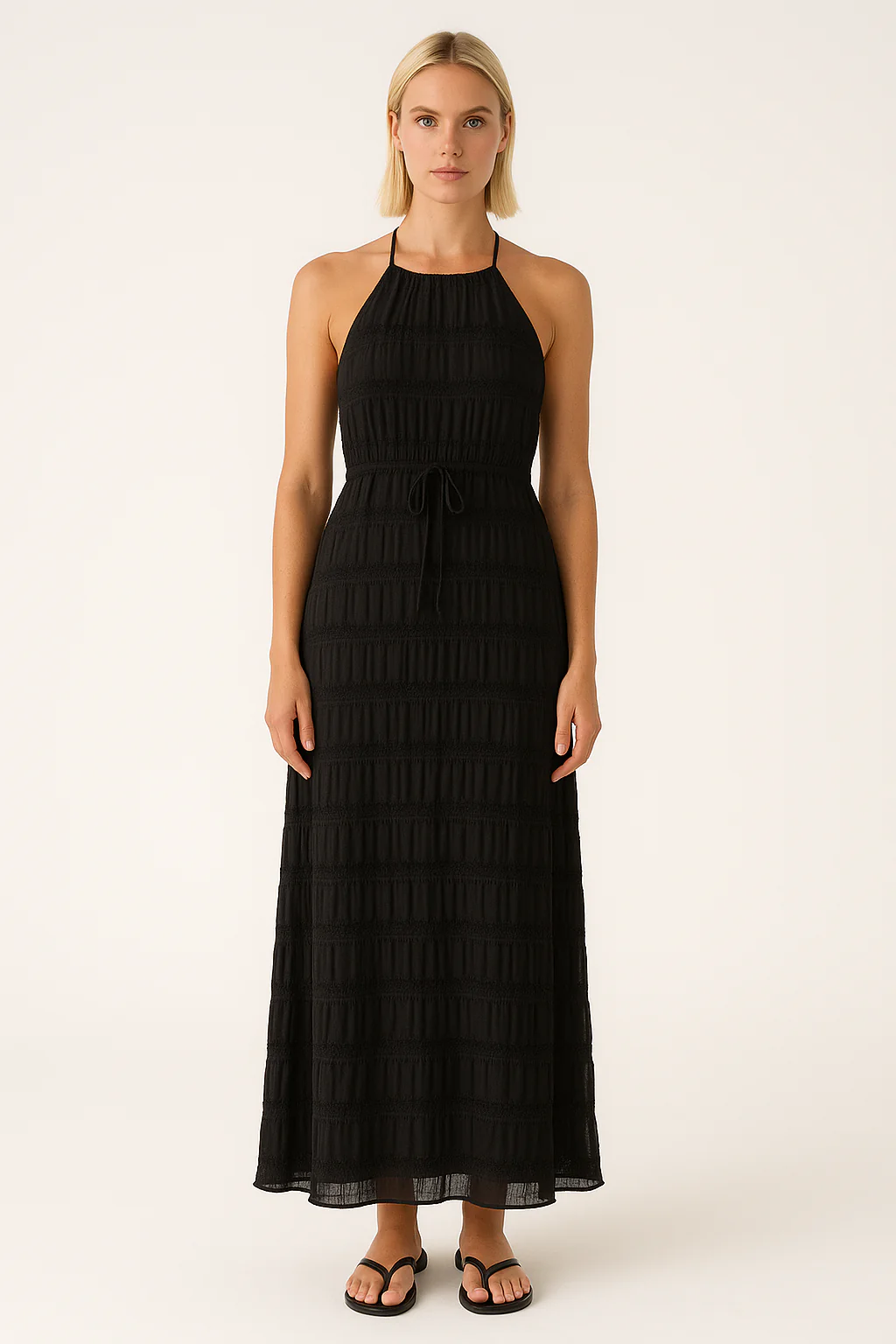 Ladies Maxi Dress – Flowy Fit – Halter Neck – Ruched Top – Lace Details - Image 2