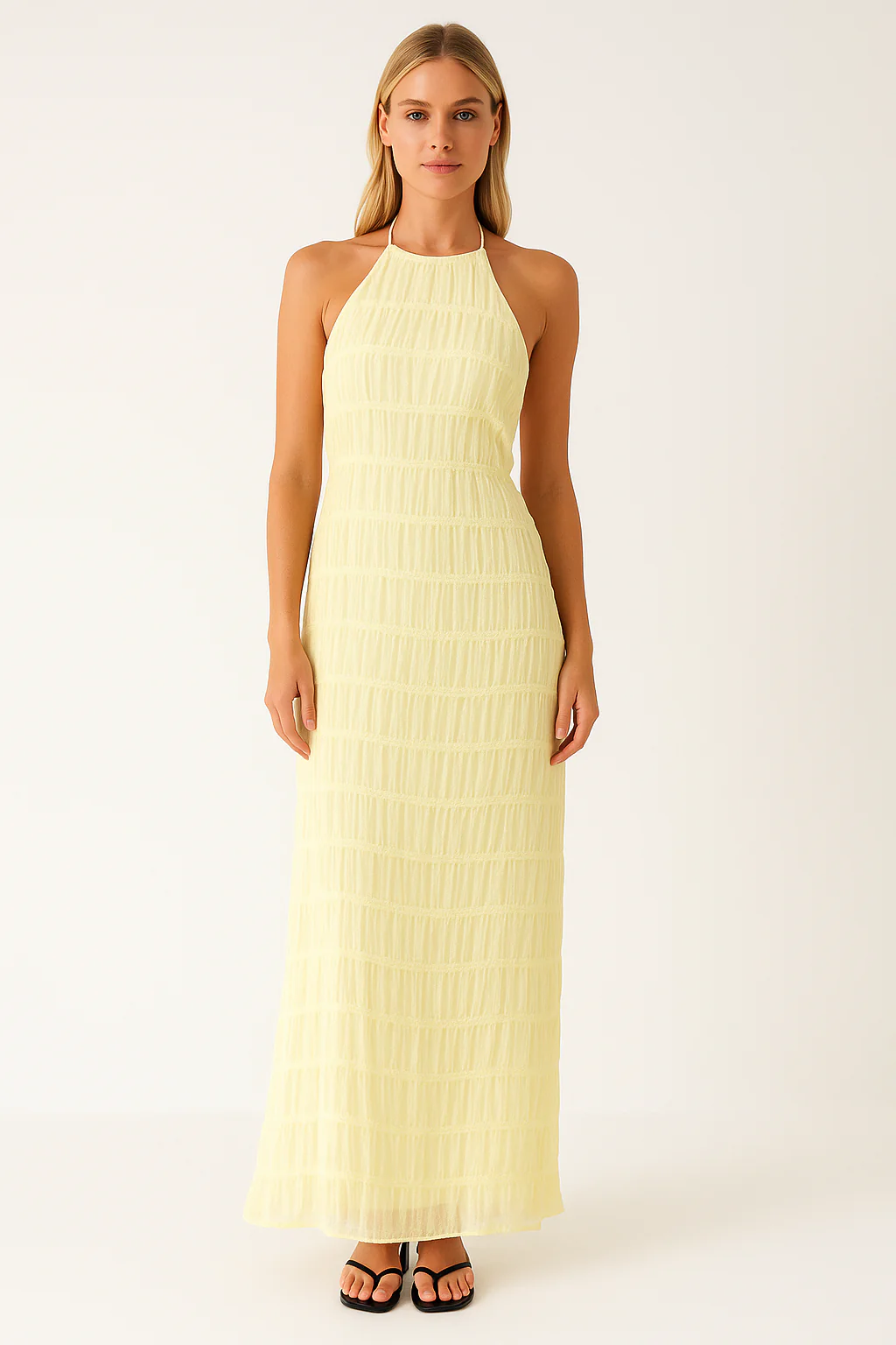 Ladies Maxi Dress – Flowy Fit – Halter Neck – Ruched Top – Lace Details - Image 3