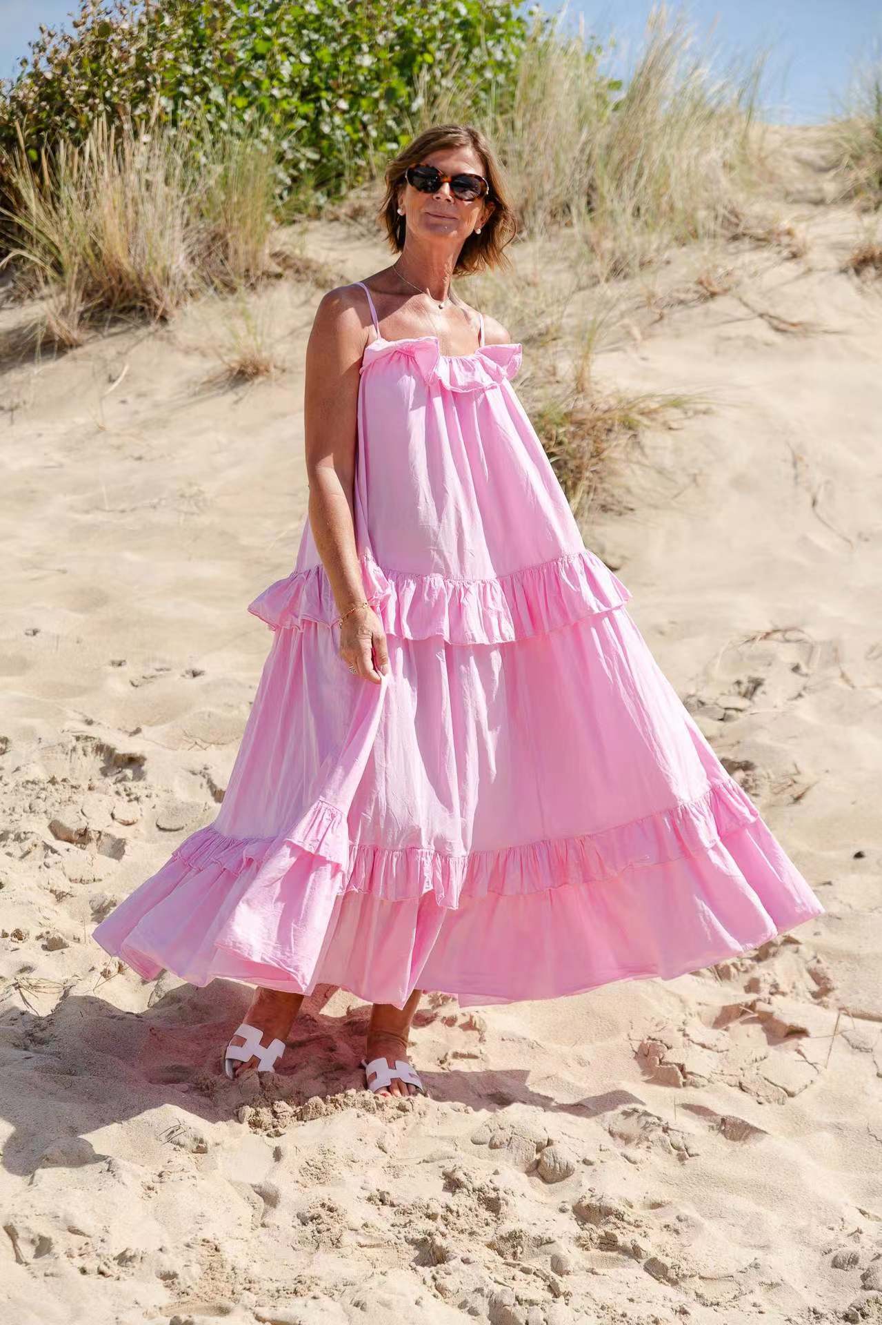 Ladies Maxi Dress – Flowy Fit – Ruffle Neckline – Layered Skirt – Spaghetti Straps - Image 6