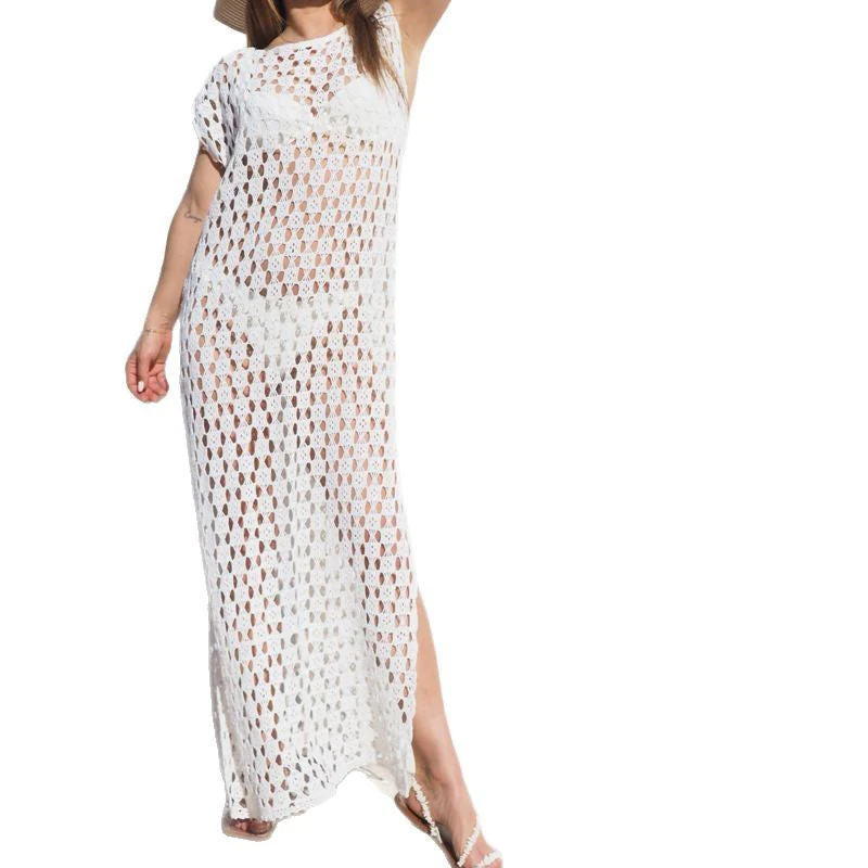 Women's Maxi Dress – Crocheted Design – Sleeveless – Side Slit – Airy Loose Fit - Image 4
