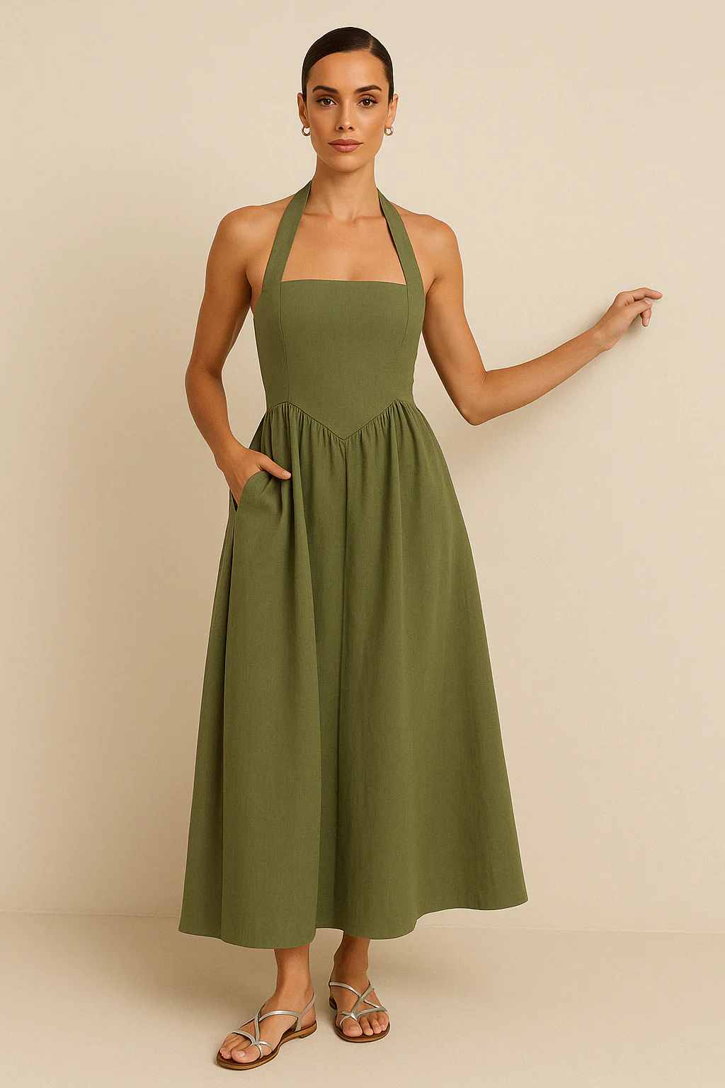 Women's Maxi Dress – Halterneck – A-line Fit – Airy Flowing Fabric - Image 2