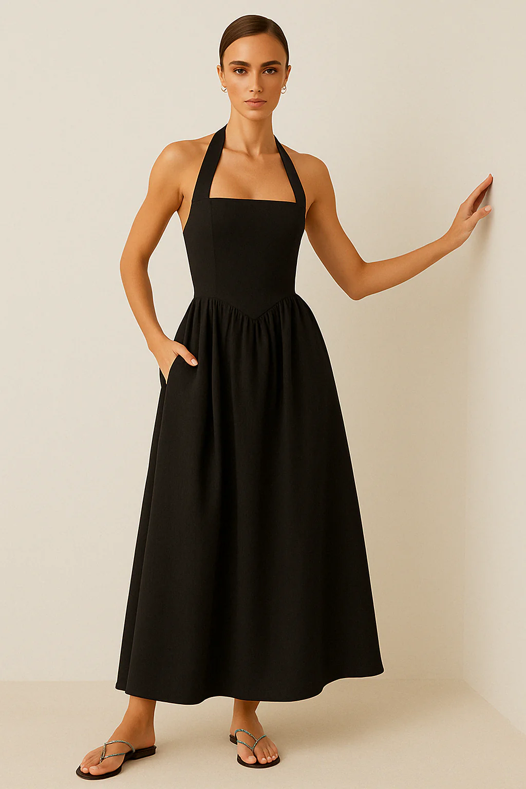 Women's Maxi Dress – Halterneck – A-line Fit – Airy Flowing Fabric - Image 3
