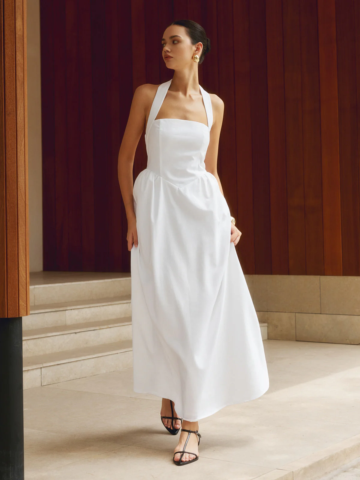 Women's Maxi Dress – Halterneck – A-line Fit – Airy Flowing Fabric - Image 4