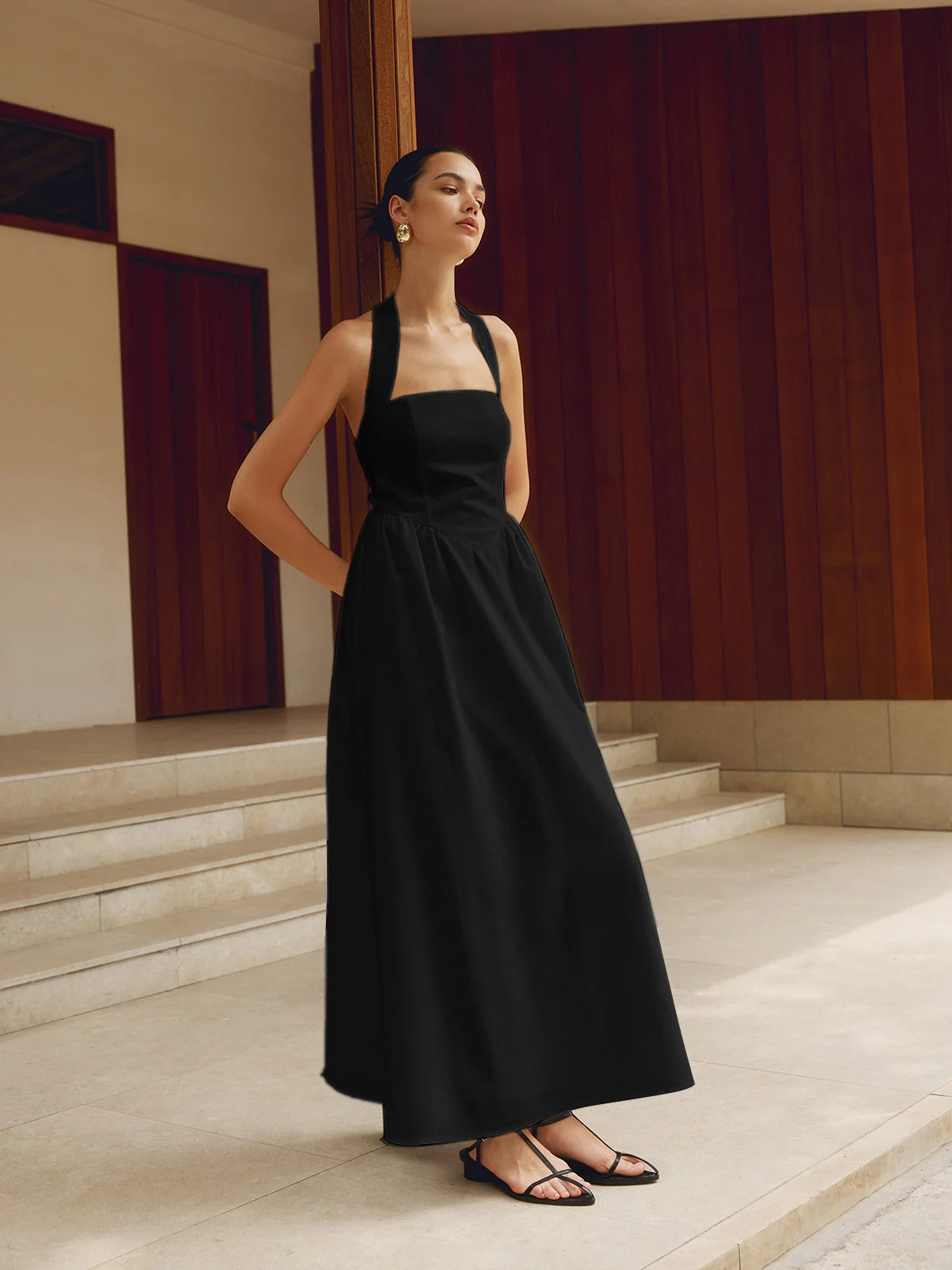 Women's Maxi Dress – Halterneck – A-line Fit – Airy Flowing Fabric - Image 7
