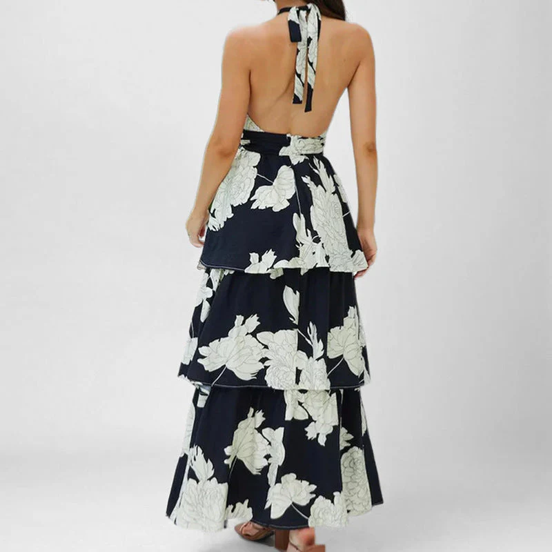 Women's Maxi Dress – Halter Neck – Floral Print – Layered Skirt – Breezy Fit - Image 3
