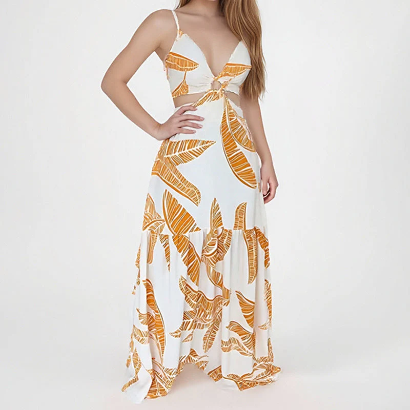 Women's Maxi Dress – Halter Neck – Cut-Out Waist – A-Line Layered Skirt – Airy Fabric - Image 2