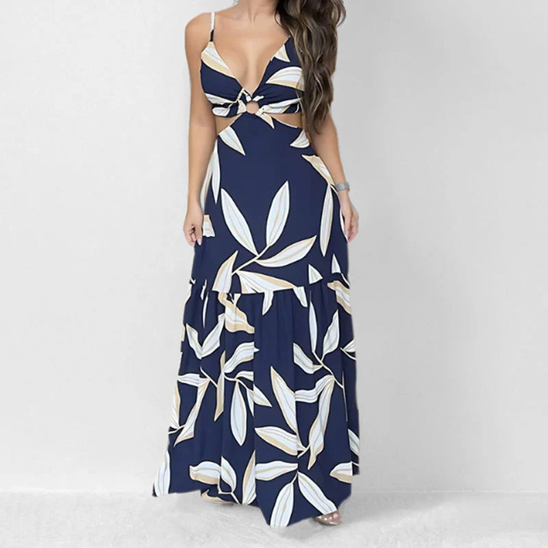 Women's Maxi Dress – Halter Neck – Cut-Out Waist – A-Line Layered Skirt – Airy Fabric - Image 3
