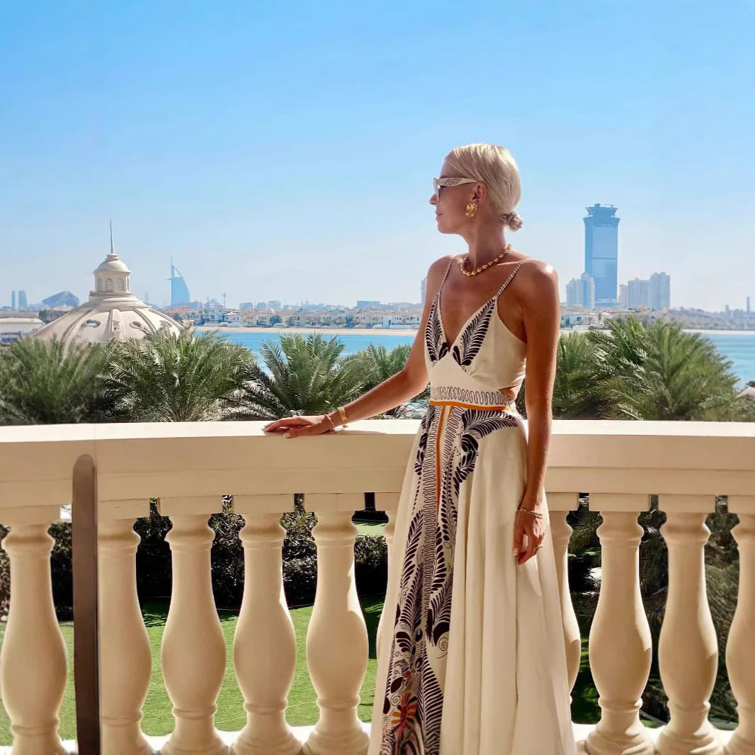 Women's Maxi Dress – Halter Neck – Low Neckline – Open Back – Flowy Fit – Print - Image 4