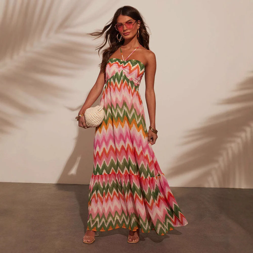 Women's Maxi Dress – Halter Neck – Loose-Fitting Model – Layered Flared Skirt – Breathable - Image 2