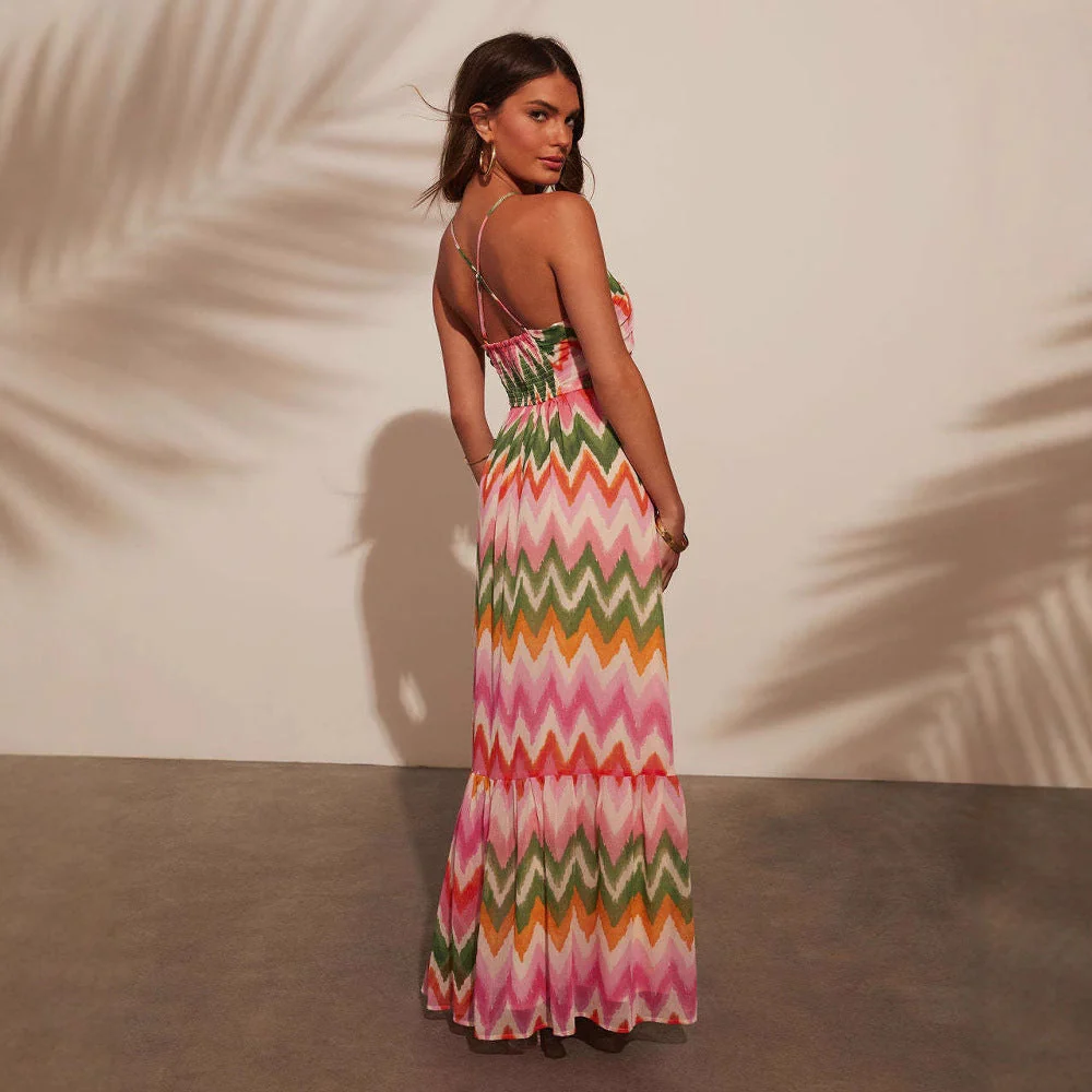 Women's Maxi Dress – Halter Neck – Loose-Fitting Model – Layered Flared Skirt – Breathable - Image 4