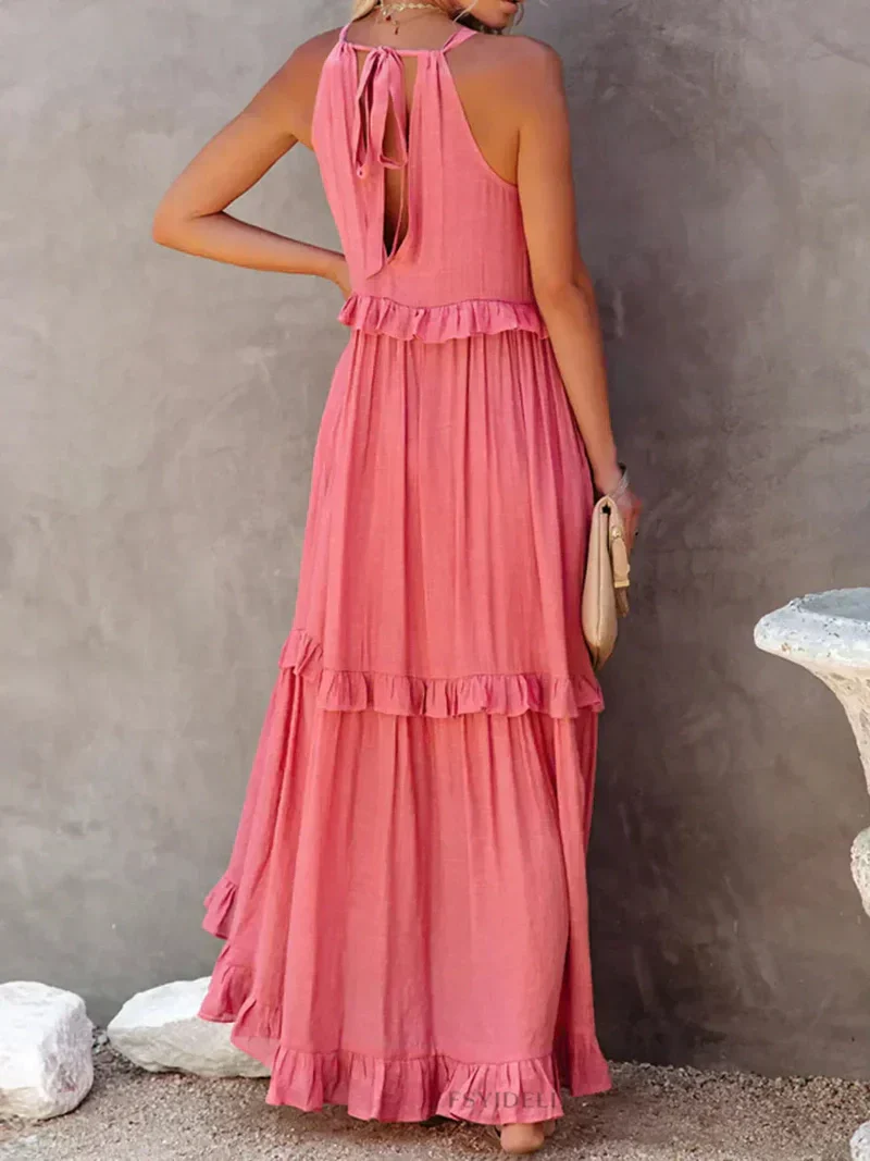 Ladies Maxi Dress – Halterneck – Ruffles – Loose Fit – Breathable Fabric - Image 2
