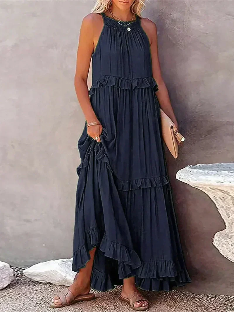 Ladies Maxi Dress – Halterneck – Ruffles – Loose Fit – Breathable Fabric - Image 5
