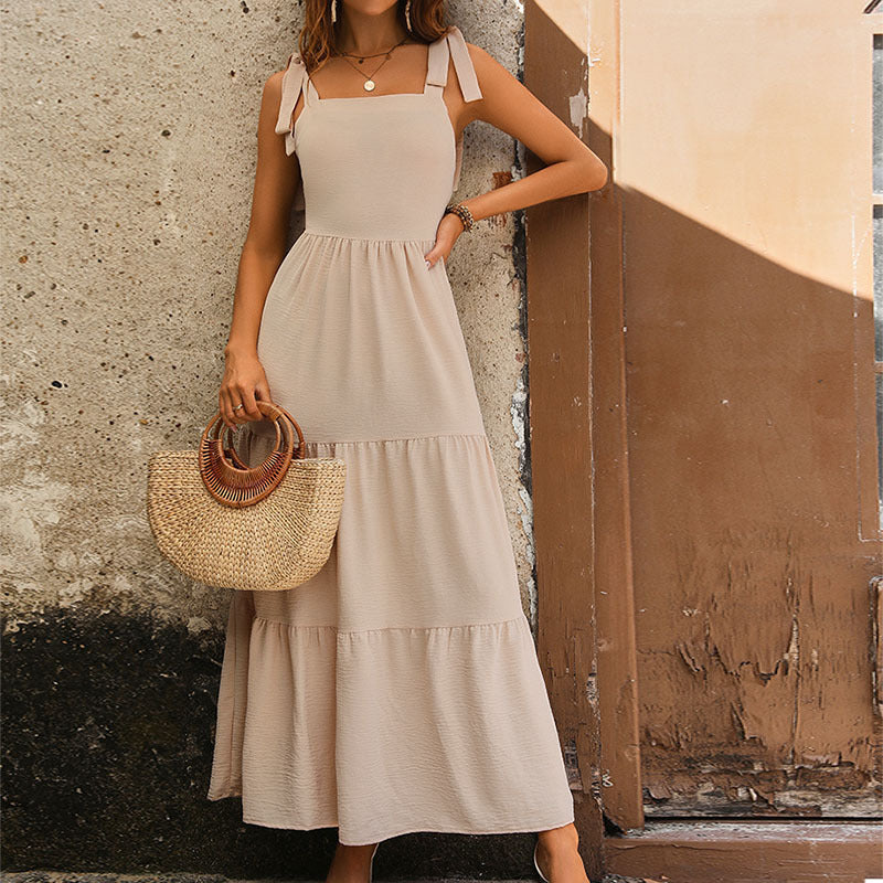 Women's Maxi Dress – Cotton Mix – Relaxed Fit – Sleeveless – Layered with Tie Straps - Image 2