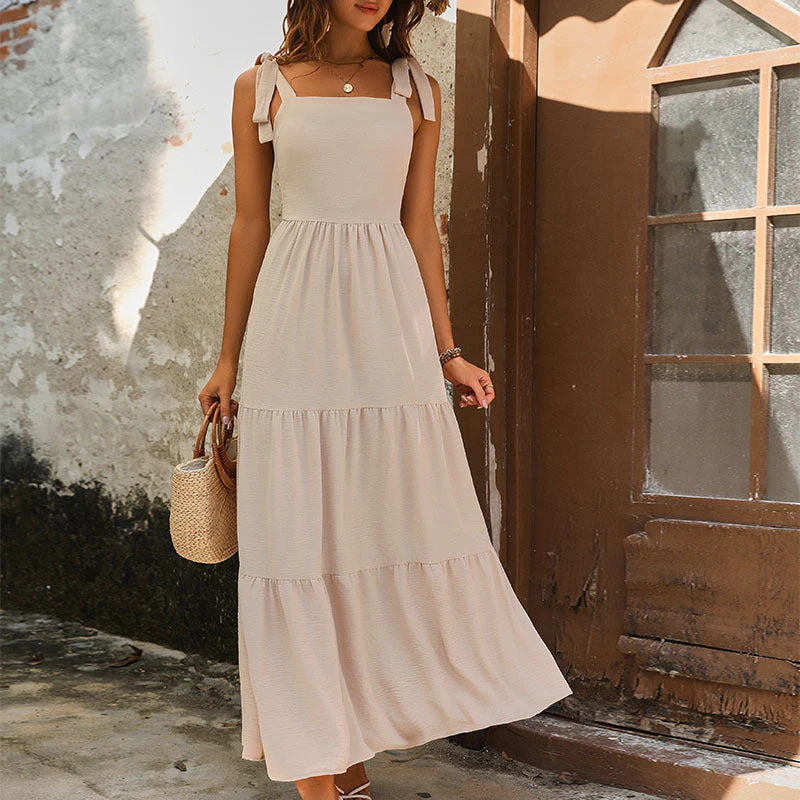 Women's Maxi Dress – Cotton Mix – Relaxed Fit – Sleeveless – Layered with Tie Straps - Image 3